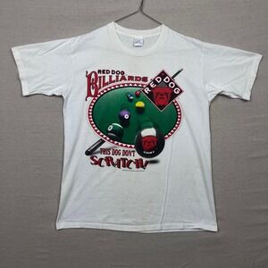 Vintage 90s Red Dog Billiards T Shirt Large White Graphic Print Mens Made USA